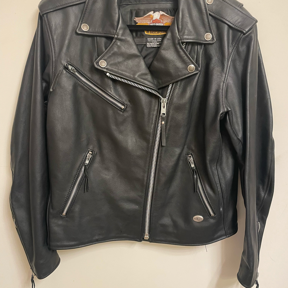 Harley Davidson Black Leather Jacket Large Vintage Full Zip - Picture 5 of 12